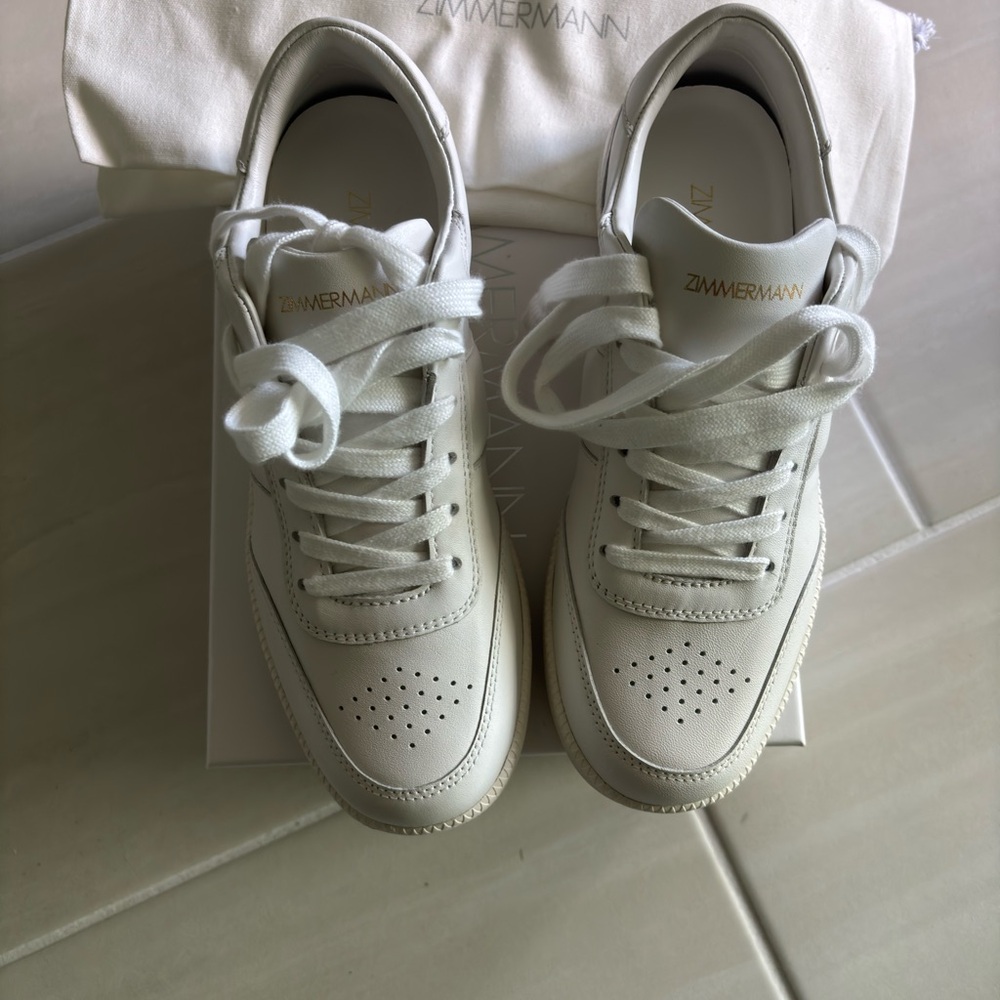 Zimmermann Cream Lace-Up Sneakers - Picture 2 of 5